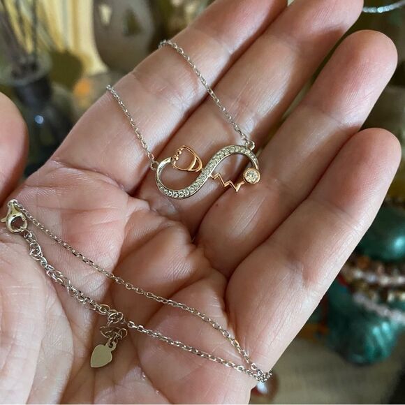 Stethoscope Infinity Sterling Silver CZ Necklace - Picture 2 of 5